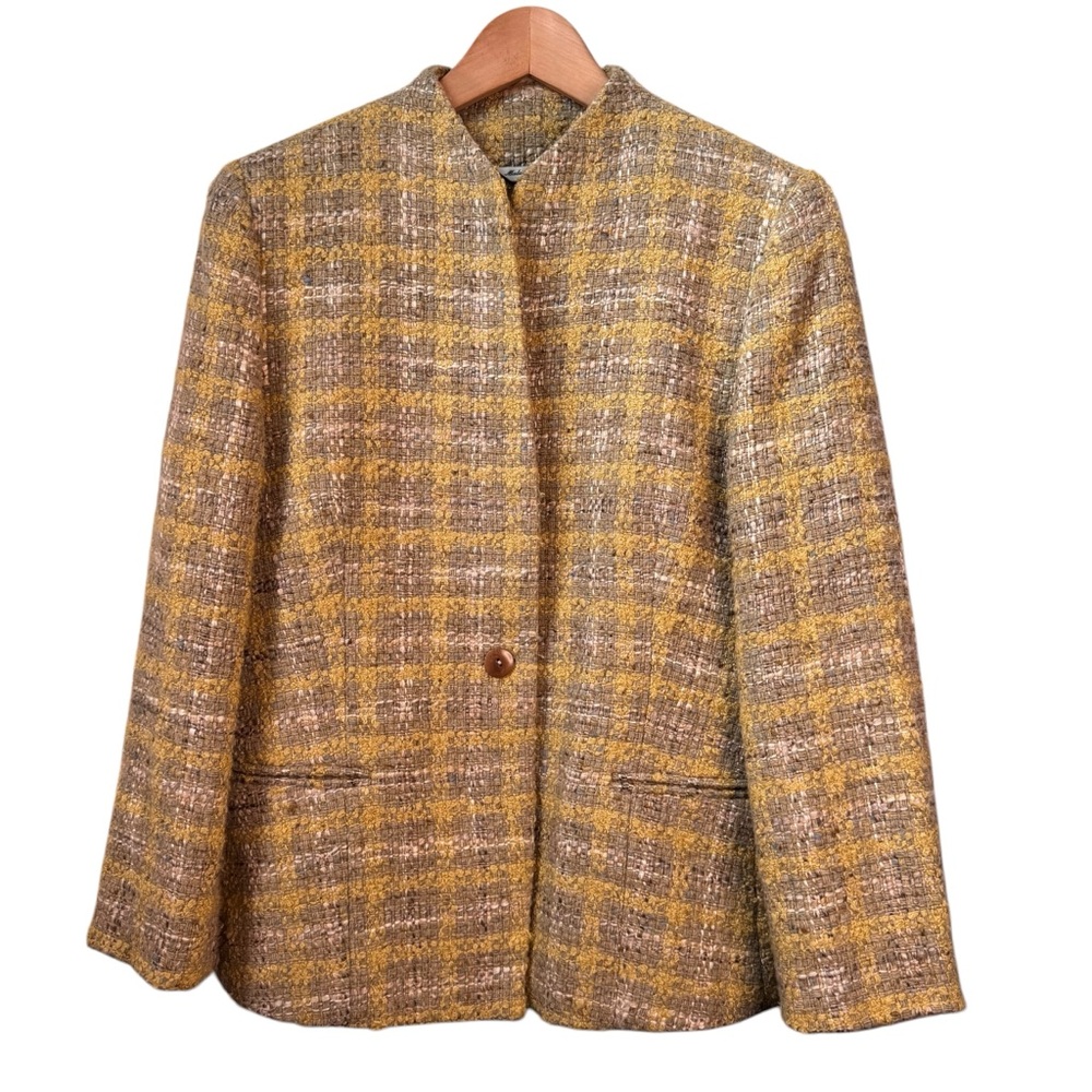 Talbots Collection Yellow Green Textured Tweed Jacket Size 14 Italy Made Blazer